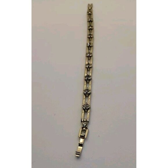 Napier Gold Link Bracelet Round Clear Stone 7" Great Condition Fast Shipping - Picture 10 of 11